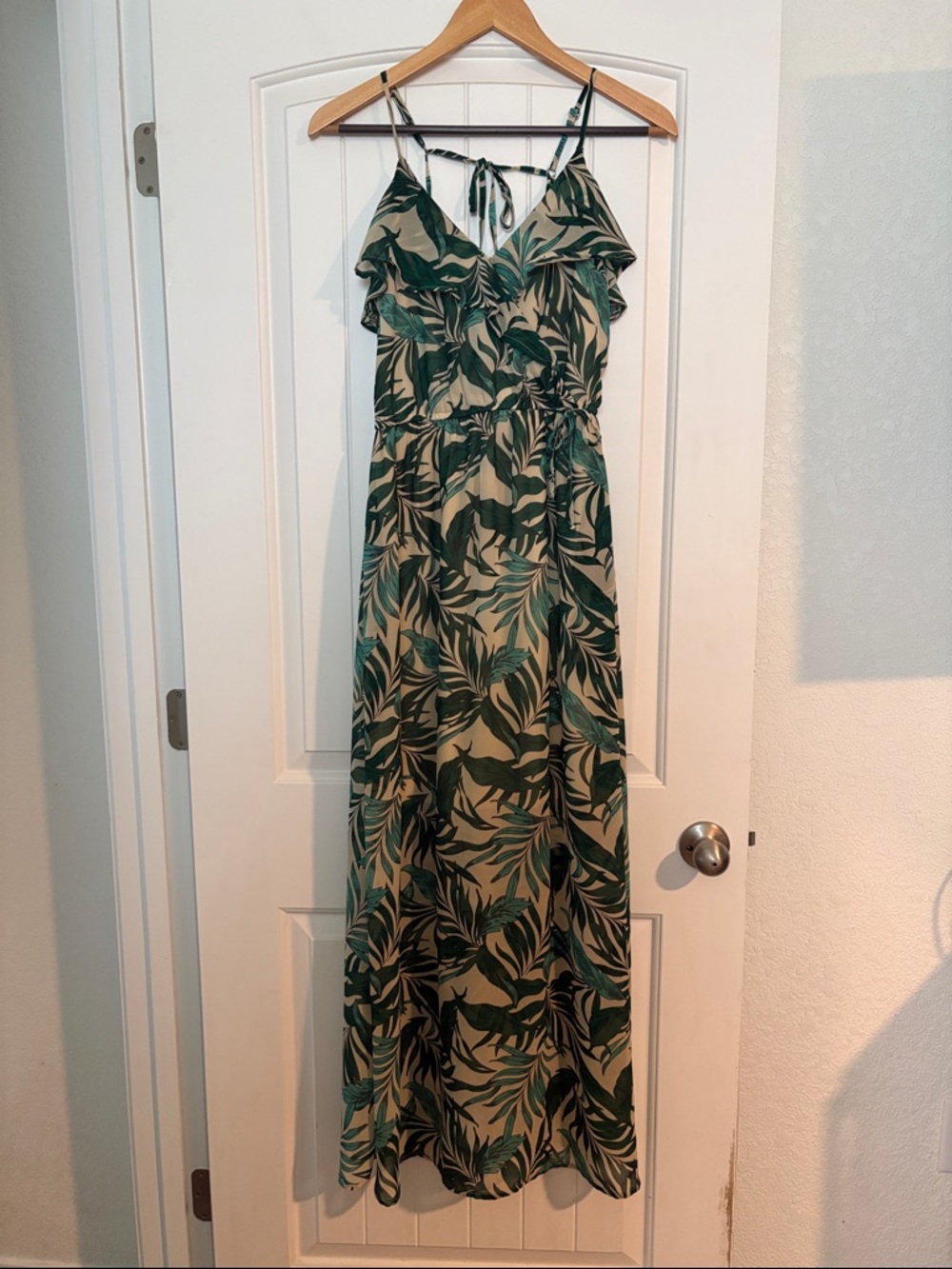 Green Leaf-Print Maxi Dress w/POCKETS